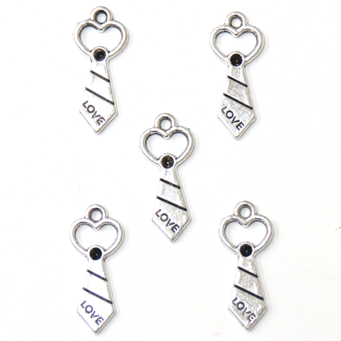 Tie Charm, Love-Ant. Silver; 5pcs
