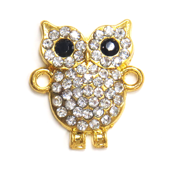 Rhinestone Owl Connector; Gold