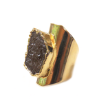 Dark Brown Druzy Cuff Ring, Electroplated1 inch - 1 piece