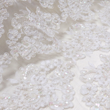 French Beaded Lace with Clear AB sequins, Ivory- 34" wide; 1 yard