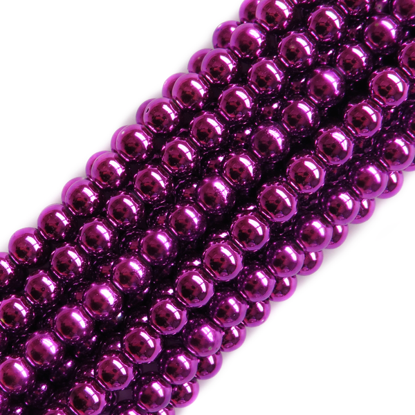 Glass Pearl- Magenta Metallic, 8mm; 1 strand