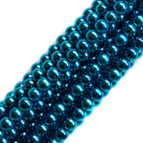 Glass Pearl- Metallic Turquoise, 8mm; 1 strand