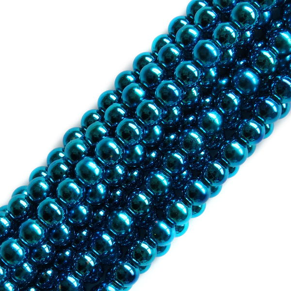 Glass Pearl- Metallic Turquoise, 8mm; 1 strand