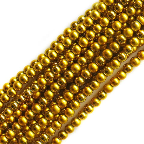 Glass Pearl- Yellow Metallic, 8mm; 1 strand