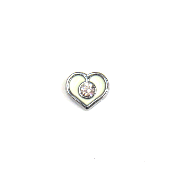 White Heart with Rhinestone - Floating Charm