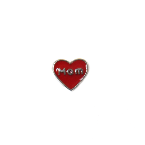 Red Heart Mom; Silver - Floating Charm