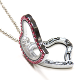 30mm Zinc Alloy Heart Locket with Pink Rhinestones; Silver
