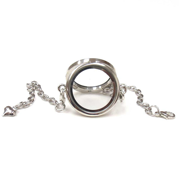 30mm Zinc Alloy Round Locket Bracelet; Silver