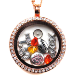 30mm Zinc Alloy Round  Locket with Rhinestones; Rose Gold