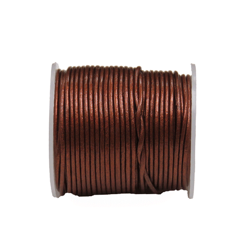 Round Genuine Leather, 1.5mm; Metallic Dark Brown- 1 yard