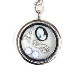 30mm Zinc Alloy Round Locket Key Chain; Silver