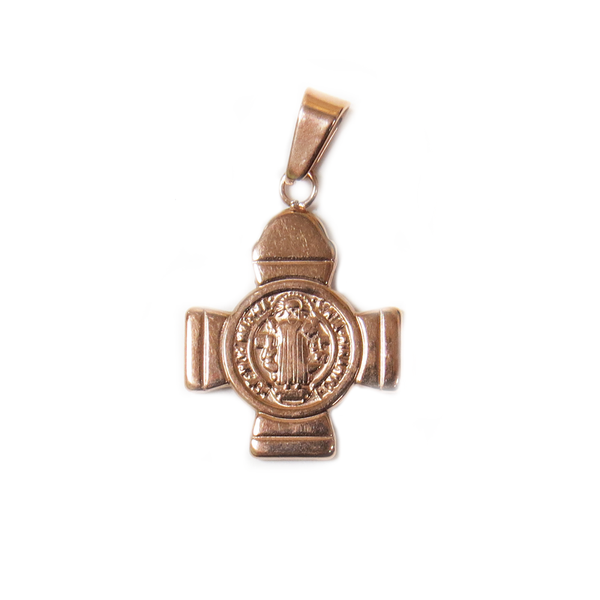 Saint Benedict Cross Pendant, Stainless Steel, Rose Gold, 24x14mm - 1 piece