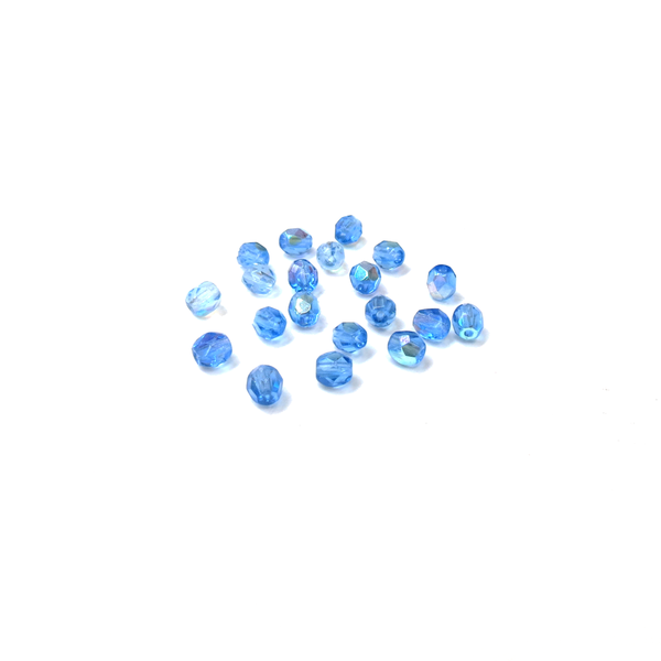 Sapphire AB, Round Faceted Fire Polished Beads- 4mm; 20pcs