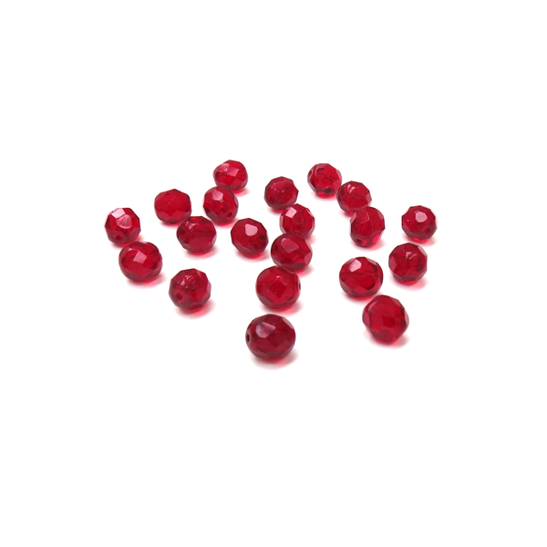 Siam, Round Faceted Fire Polished; 8mm - 20 pcs