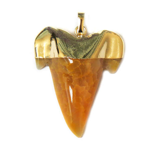 Gold Agate Shark Tooth Pendant, Sun Yellow, 45x37mm; 1 piece