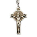 Saint Benedict Cross Religious Necklace, 18" Long, Sterling Silver; 1 piece