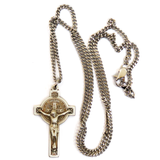 Saint Benedict Cross Religious Necklace, 18" Long, Sterling Silver; 1 piece