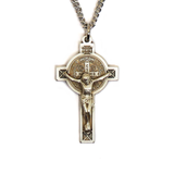Saint Benedict Cross Religious Necklace, 18" Long, Sterling Silver; 1 piece