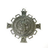 Saint Benedict Round Cross Charm, 52mm, Silver; 1 piece