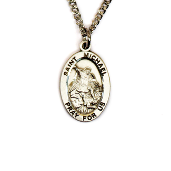 Saint Michael Religious Necklace, 20" Long, Sterling Silver; 1 piece