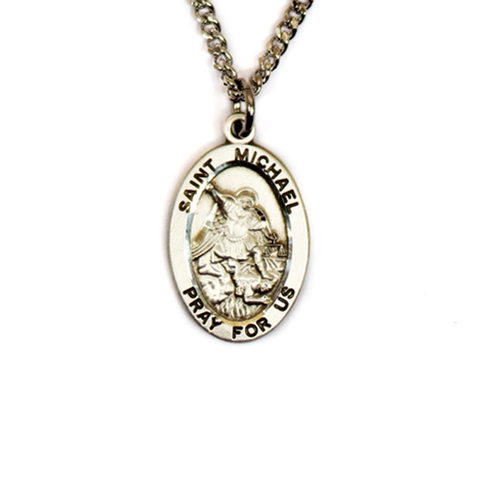 Saint Michael Religious Necklace, 20" Long, Sterling Silver; 1 piece