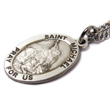 Saint Michael Religious Necklace, 20" Long, Sterling Silver; 1 piece