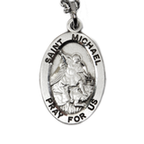 Saint Michael Religious Necklace, 20" Long, Sterling Silver; 1 piece