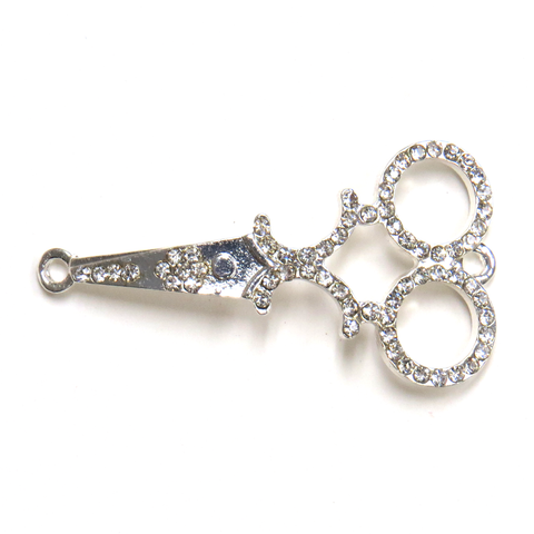 Scissor Rhinestone Connector; Silver
