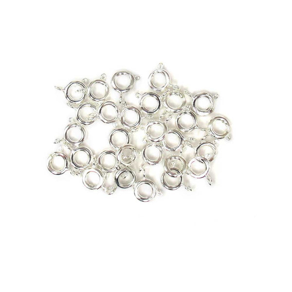 Spring Ring Clasp, Silver Plated Brass-6mm; 25pcs