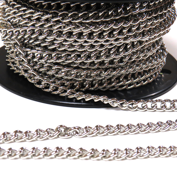 Steel Curb Chain; Silver- 1 foot