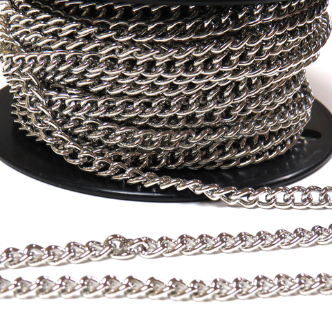 Steel Curb Chain; Silver- 1 foot