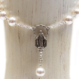 6mm Sterling Silver Swarovski White Pearl Italian Rosary, White, 17" Long; 1 piece