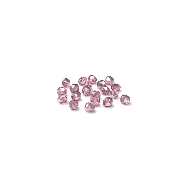 Two Tone Metallic Pink, Round Faceted Fire Polished; 4mm - 20 pcs
