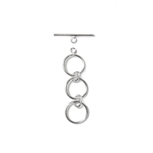 3 Rings Smooth Round Toggle Clasp, Sterling Silver, 33mm -  1 piece