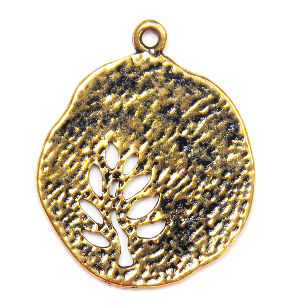 Carved Tree Charm; Antique Gold