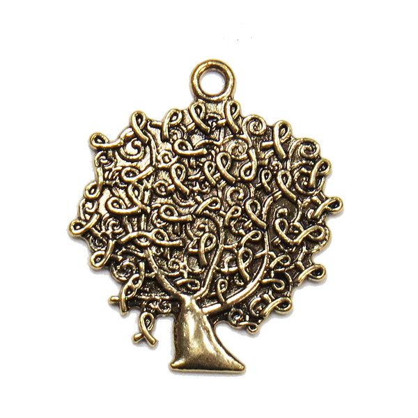 Ribbon Tree Charm; Antique Gold