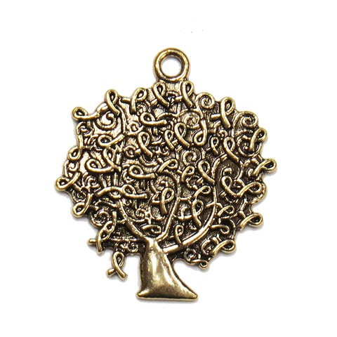 Ribbon Tree Charm; Antique Gold