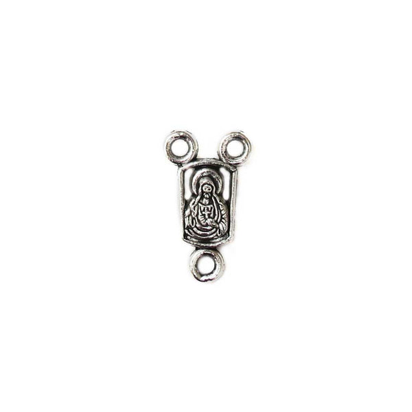 Virgin Mary Rosary Connector, Antique Silver; 1pc