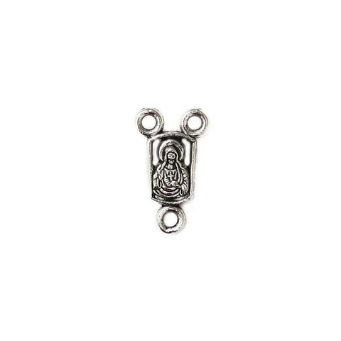 Virgin Mary Rosary Connector, Antique Silver; 1pc