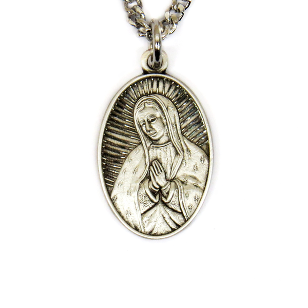 Virgin Mary Religious Necklace, 18" Long, Sterling Silver; 1 piece