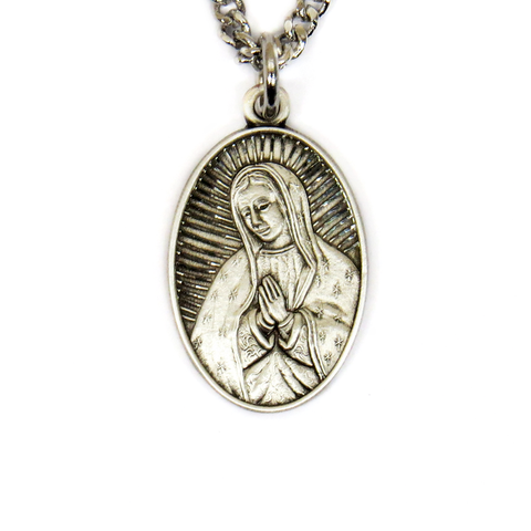 Virgin Mary Religious Necklace, 18" Long, Sterling Silver; 1 piece