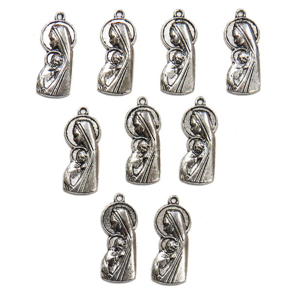 Virgin Mary with Baby Jesus Charm II- Antique Silver; 9 pcs.