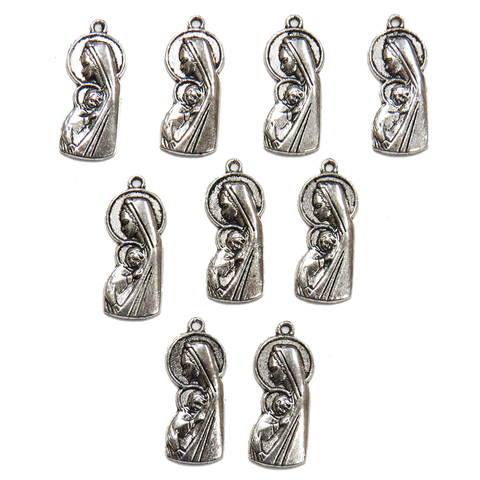 Virgin Mary with Baby Jesus Charm II- Antique Silver; 9 pcs.