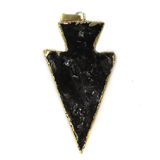 Volcano Ash Black Agate Arrow Head Pendant, Gold, 60x30mm; 1 piece