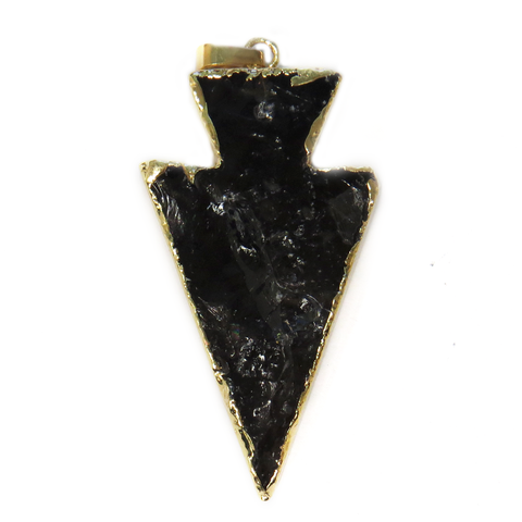 Volcano Ash Black Agate Arrow Head Pendant, Gold, 60x30mm; 1 piece