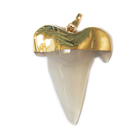 Gold Agate Shark Tooth Pendant, White Cloud, 44x37mm; 1 piece