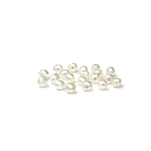 White Pearl, Round Faceted Fire Polished; 8mm - 20 pcs