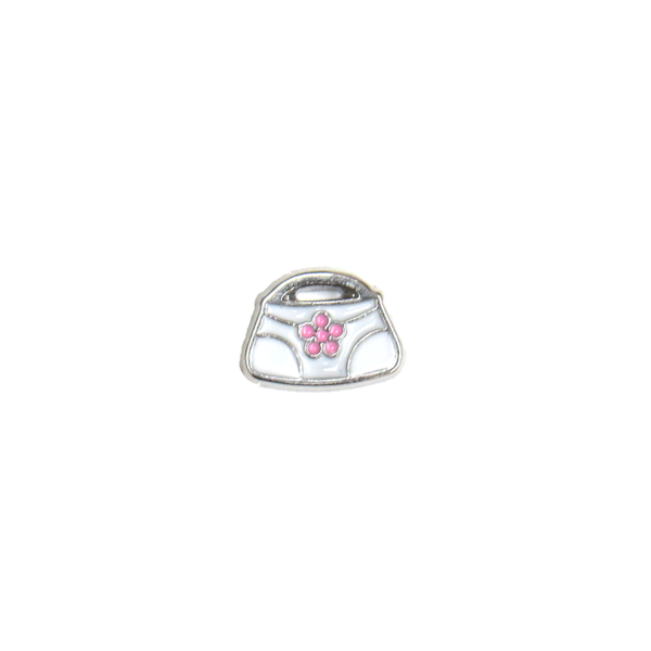 White Purse with Pink Flower - FLoating Charm