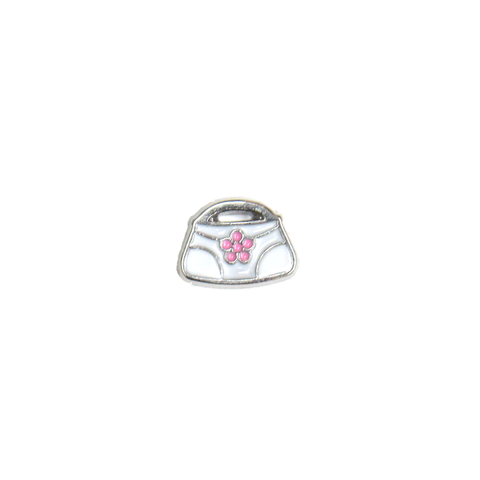 White Purse with Pink Flower - FLoating Charm