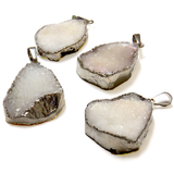 White Druzy Pendant - Silver